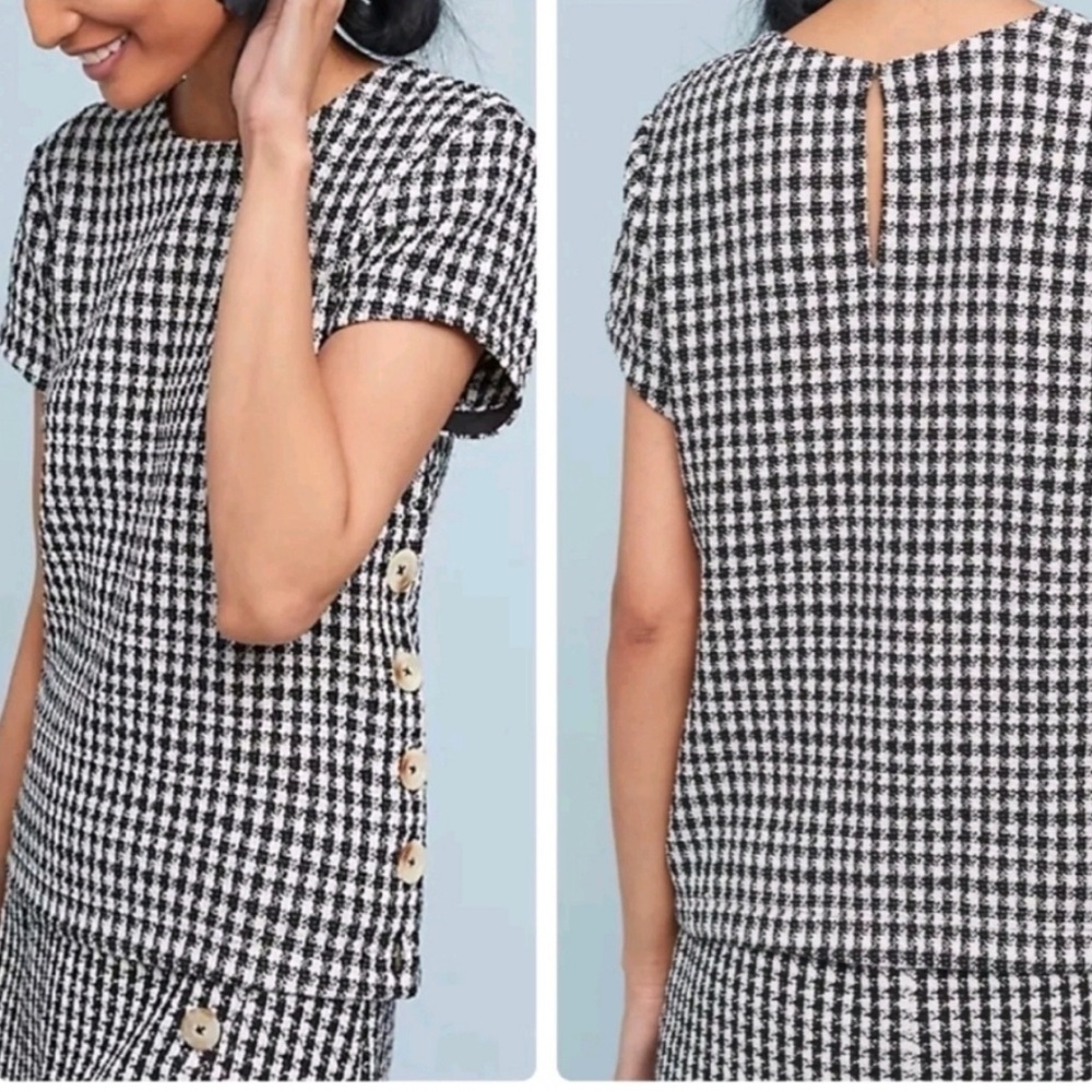 Anthropologie  Black and White Checkered Blouse